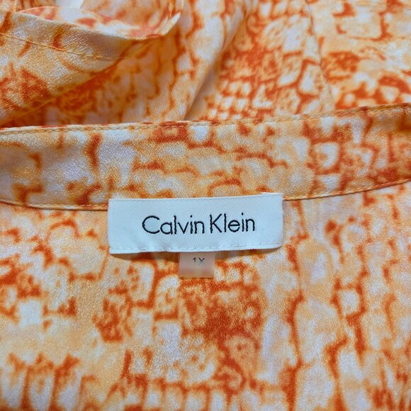 Calvin Klein 1X Bright Orange White Snake Skin Print Button Up Semi Sheer Blouse - Picture 9 of 10